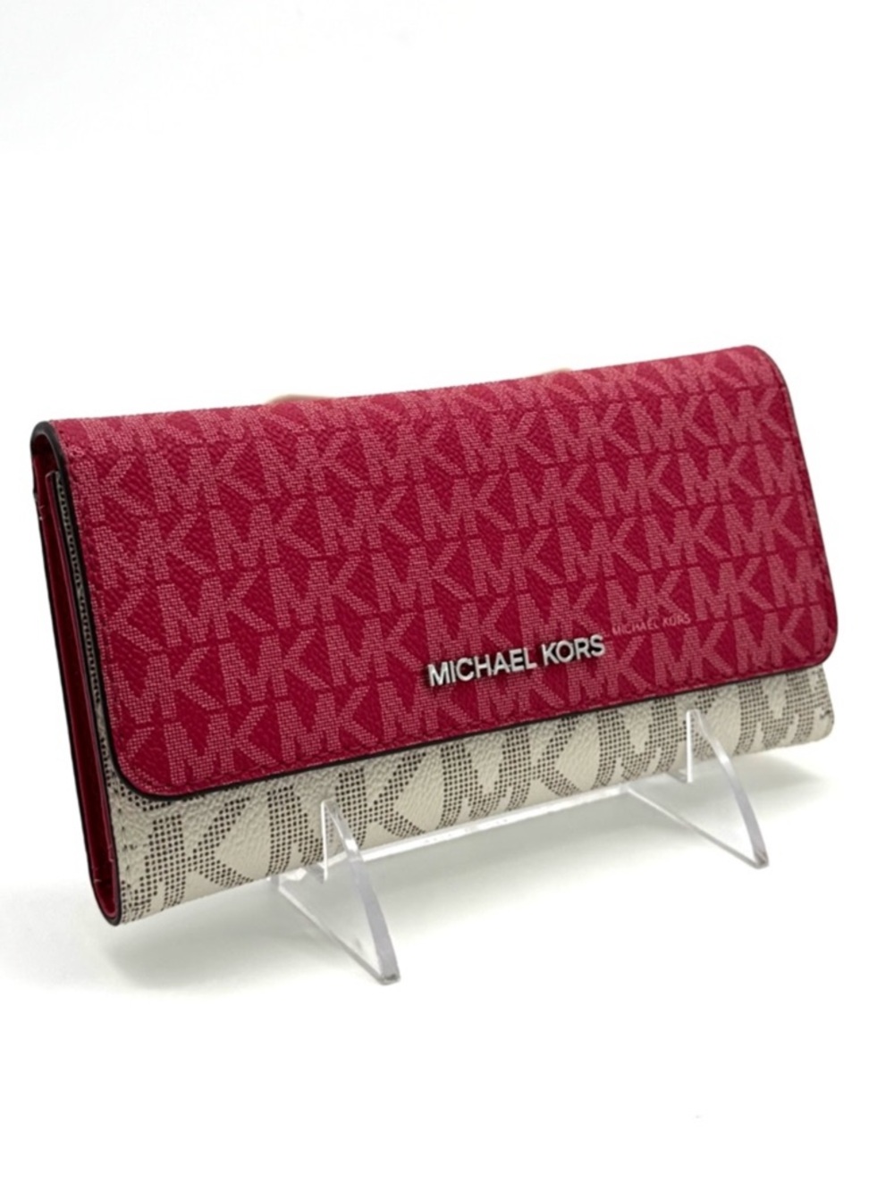 Michael Kors Large Jet Set Travel Logo Trifold Wallet - Dark Raspberry Multi